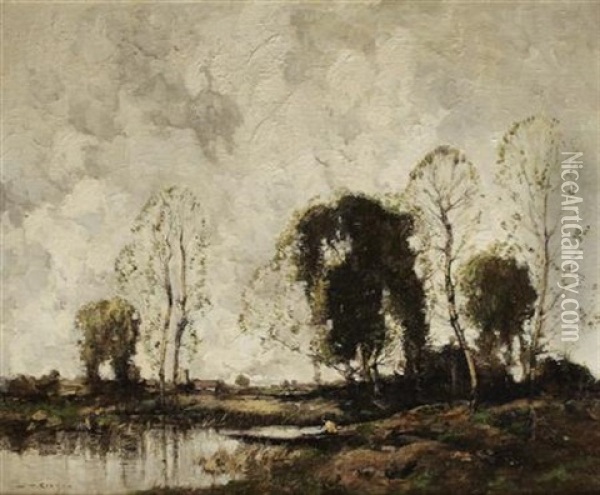 The Boatman On A Low Countries River Oil Painting - William Alfred Gibson