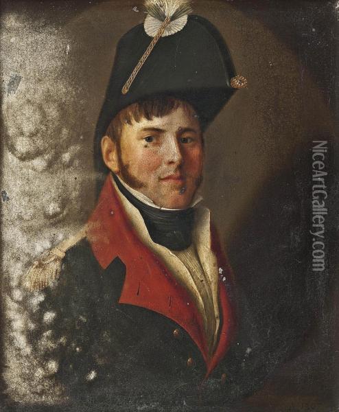 Portrait Of A Gentleman, Traditionally Identified As Baron De Fingardin, Half-length, In Military Uniform Oil Painting - Jean-Jacques De Boissieu