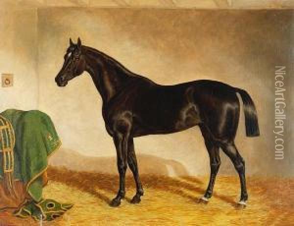 Pedro Gomez, A Black Hunter In A Stable Oil Painting - Edward Benjamin Herberte