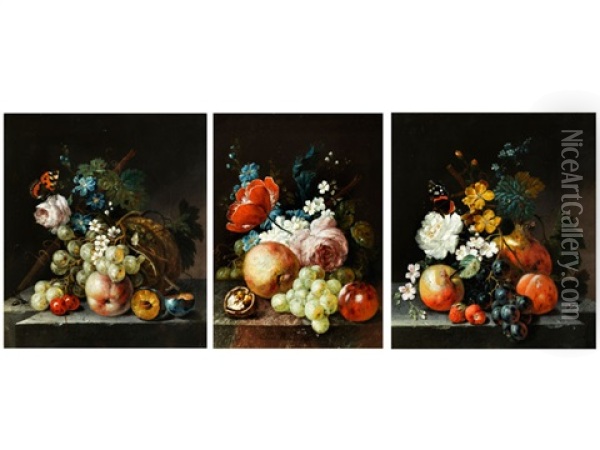 Satz Von Drei Blumen- Und Fruchtestillleben Oil Painting - Johann Amandus Winck