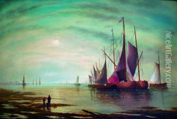 Coastal Scenes With Fishing Boats Oil Painting - Millson Hunt