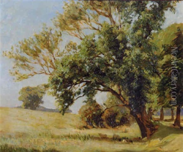 Rathgonan, Sheep Grazing Under Trees Oil Painting - Dermod O'Brien