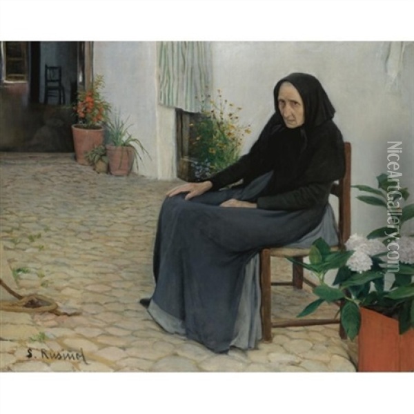 L'abia (the Grandmother) Oil Painting - Santiago Rusinol