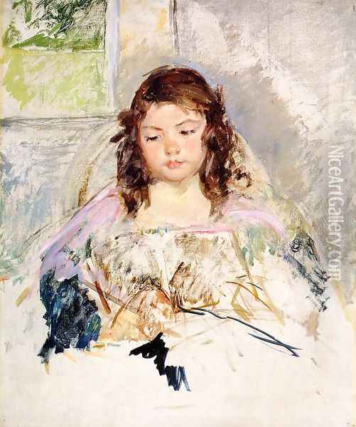 Sketch for 'Francoise in a Round-Backed Chair, Reading' or 'A Girl in Pink' c.1908 Oil Painting - Mary Cassatt
