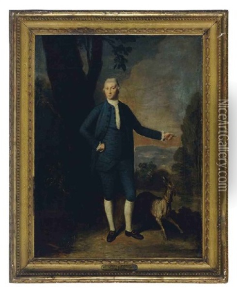 Portrait Of John Ffolkes With A Dog In A Landscape (+ Portrait Of Catherine Ffolkes; 2 Works) Oil Painting - Edward Penny