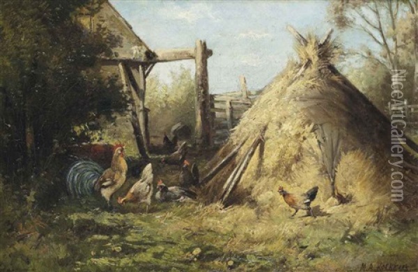 The Call Of The Rooster Oil Painting - Marinus Adrianus Koekkoek the Younger