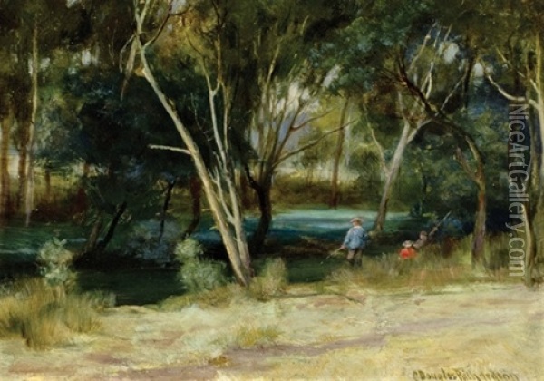 Fishing, Kooyong Creek Oil Painting - Charles Douglas Richardson