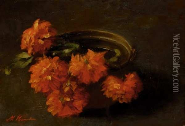 Still-life With Red Flowers In A Pot Oil Painting - Marie Heineken