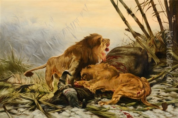 Lions In The Lagoon Oil Painting - Richard Bernhardt Louis Friese