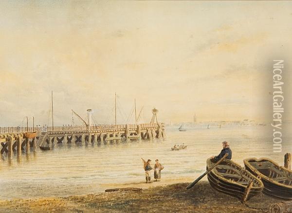 Shotley Shoreline Looking Across To Harwich Oil Painting - Thomas Smythe