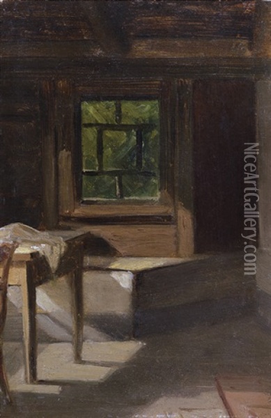Zimmerecke Mit Bank, Tisch Und Fenster Oil Painting - Christian Friedrich Gille