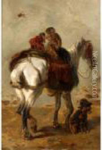 The Travellers Oil Painting - Joseph Edouard Stevens