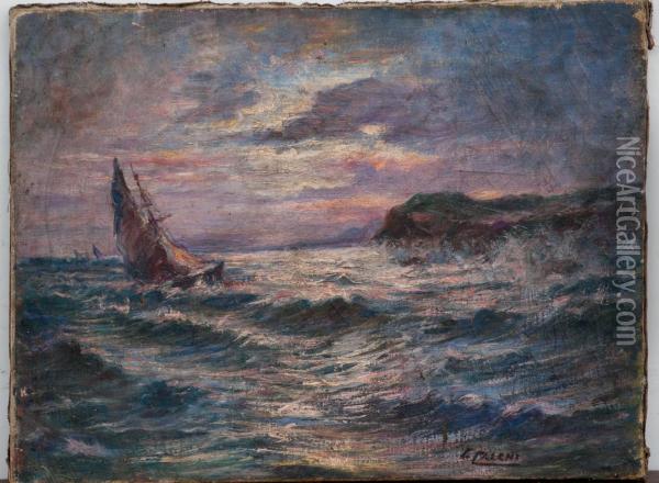 Marina In Tempesta Oil Painting - Cesare Calchi Novati
