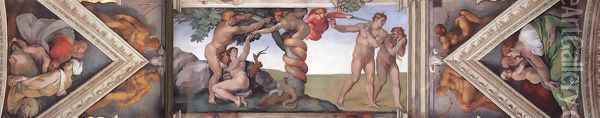 The fourth bay of the ceiling 1508-12 Oil Painting - Michelangelo Buonarroti