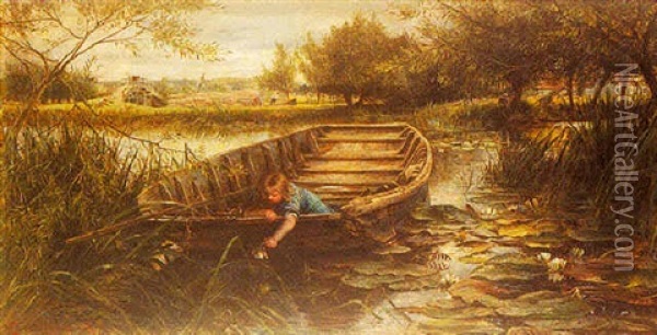 Picking Water Lillies Oil Painting - Charles James Lewis