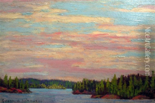 Through The Channel, Bryce's Island On The Right, Lake Of The Woods Oil Painting - Francis Hans Johnston