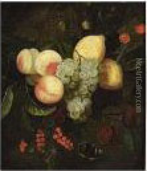 Prunes, And A Peacock Butterfly Oil Painting - Joris Van Son