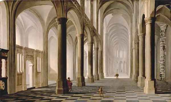 The interior of a church with figures Oil Painting - Dirck Van Delen