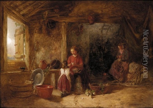 Interior Of A Welsh Farmhouse Oil Painting - Alfred Provis