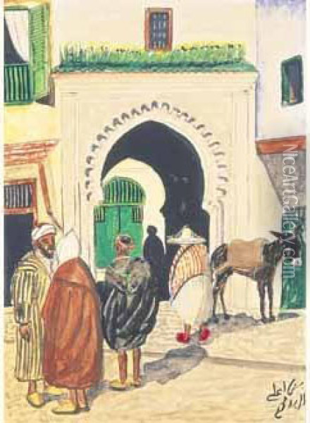 Passage Anime A Tanger. Oil Painting - Mohammed Ben Ali R'Bati