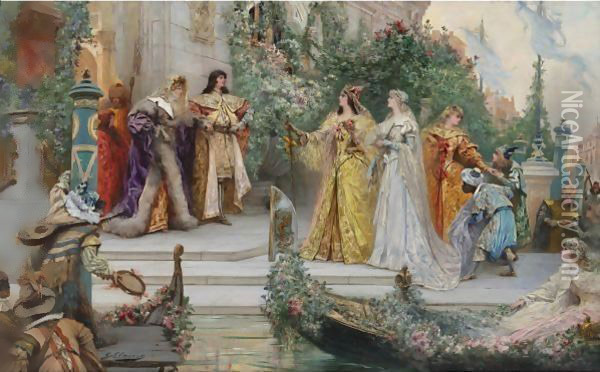 The Arrival Of The Guests, Venice Oil Painting - Georges Jules Victor Clairin