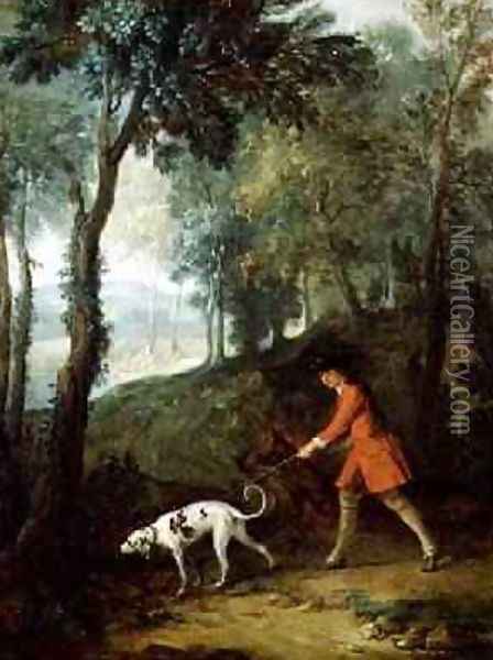 The Huntsman with a Tufter on a Leash, c.1727 Oil Painting - Jean-Baptiste Oudry