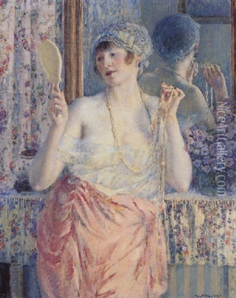 Woman Before A Mirror (femme Au Miroir) Oil Painting - Frederick Carl Frieseke
