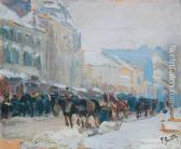 Lwowska Ulica W Sniegu, Po 1905 Oil Painting - Fryderyk Pautsch