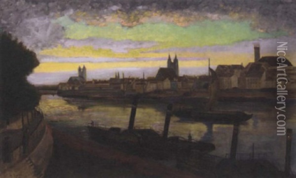 Magdeburg At Sunset Oil Painting - Maryan Zurek