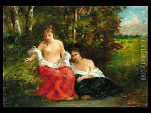 Zwei Madchen Im Wald Oil Painting - Narcisse-Virgile D Az De La Pena