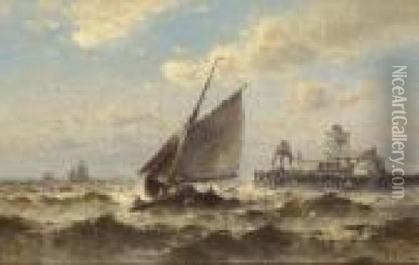Fischerboote Im Hafen Von
 Ostende. Oil Painting - Theodor Alexander Weber
