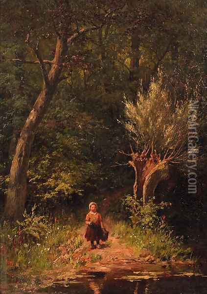 Little girl at a forest moor Oil Painting - Johann Georg Gerstenhauer Zimmerman