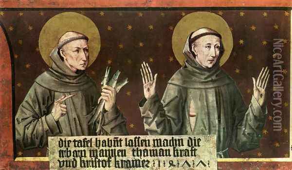 St Anthony of Padua and St Francis of Assisi 1477 Oil Painting - Friedrich Pacher