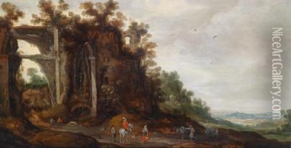 Felsenlandschaft Mit Ruinen Und Blick Ins Tal Oil Painting - Philippe I De Momper