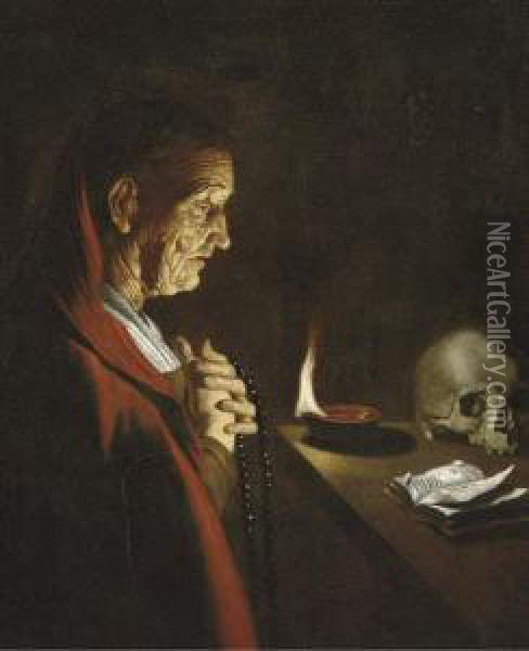 An Old Woman At Prayer Oil Painting - Matthias Stomer
