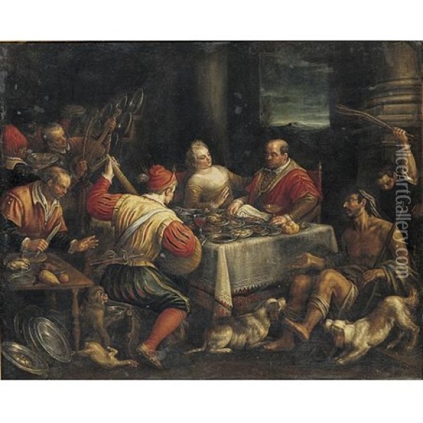 Banquet Scene Oil Painting - Leandro da Ponte Bassano