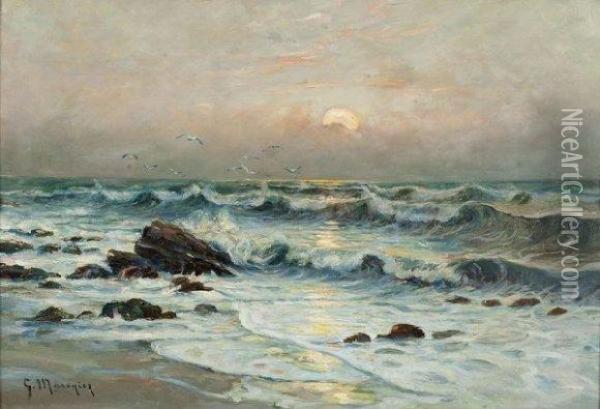 Coucher De Soleil Sur La Mer Oil Painting - Georges Philibert Charles Marionez