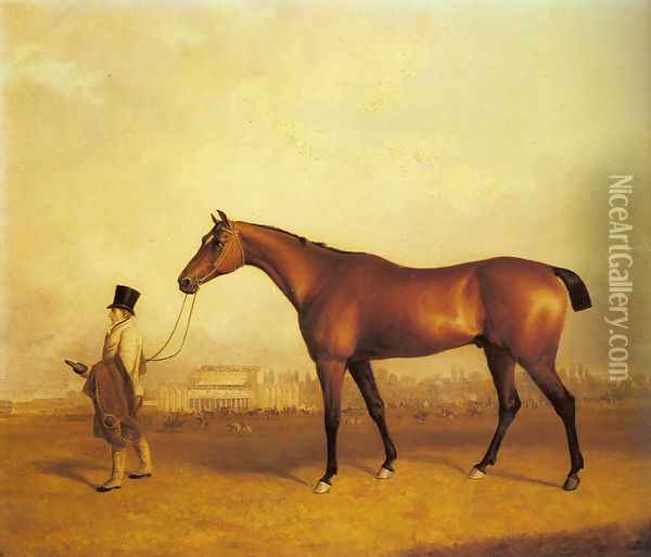 Emlius, Winter of the 1832 Derby, held by a Groom at Doncaster Oil Painting - John Snr Ferneley