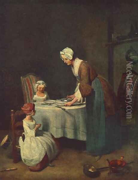 Prayer before the Meal Oil Painting - Jean-Baptiste-Simeon Chardin