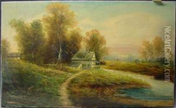 Romantische Herbstlandschaft Mit Kleinen Hausern Oil Painting - Karel Novak