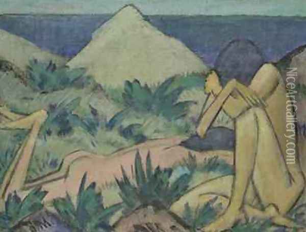 Nudes in Dunes 1919-20 Oil Painting - Otto Mueller