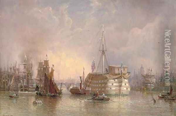 A busy day in the Pool of London Oil Painting - Hugo Birger