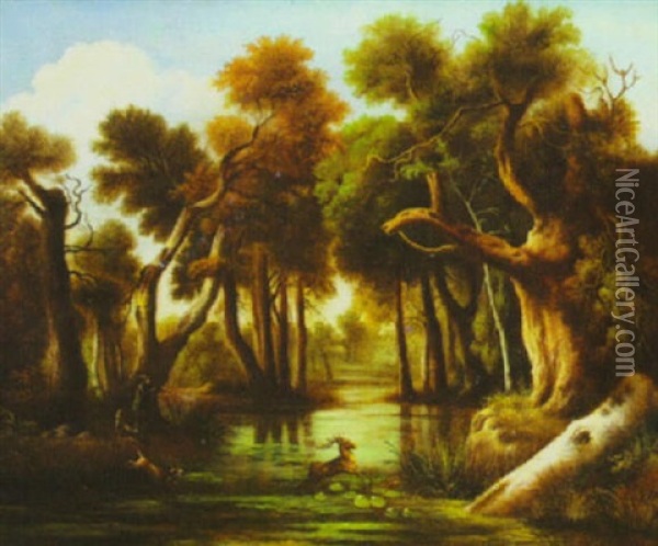 Landscape With Stag Hunt Oil Painting - Johann Elias Ridinger