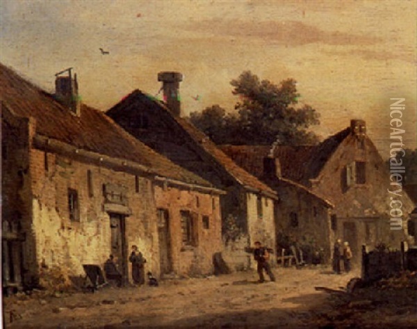 A Village Scene Oil Painting - Adrianus Eversen