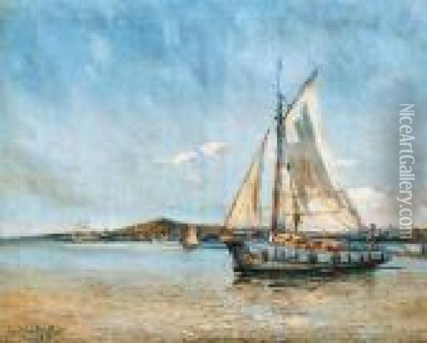 Velero En El Puerto De Montevideo Oil Painting - Roberto Castellanos Mane