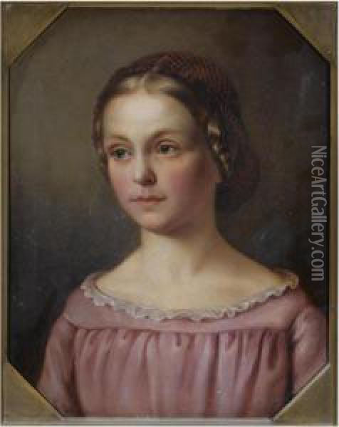 Potrait Of A Girl, Bust-length Oil Painting - Count Clemens Von Holnstein