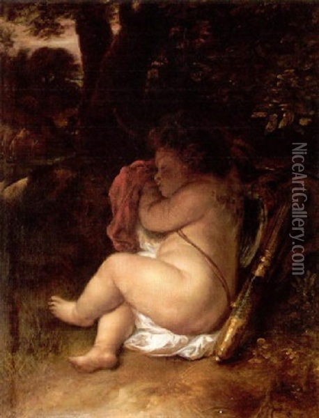 A Sleeping Cupid Oil Painting - Govaert Flinck