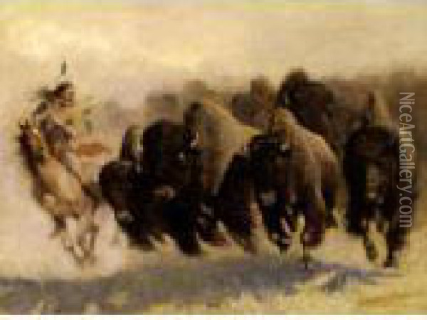 The Buffalo Hunt Oil Painting - John Edward Borein