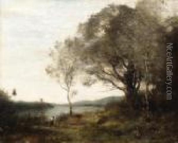 La Tour Au Bord De L'etang Oil Painting - Jean-Baptiste-Camille Corot