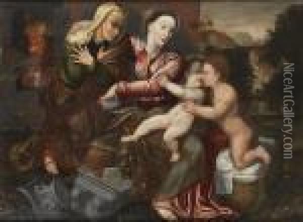 La Sainte Famille Avec Sainte Anne Et Saint Jean Baptiste Oil Painting - Jan Massys